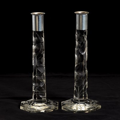 Lot 42 - Pair of Etched Glass Candlesticks