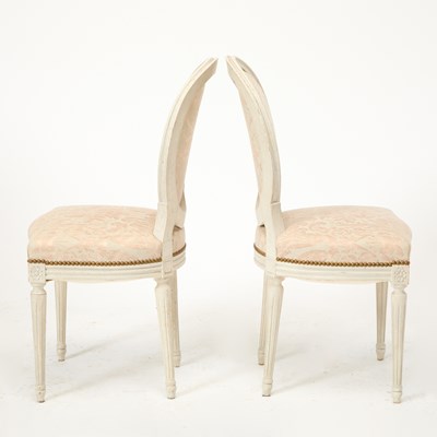 Lot 192 - Pair of Louis XVI Style Fortuny Upholstered Painted Side Chairs