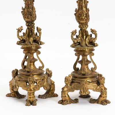 Lot 45 - Pair of Baroque Style Gilt-Metal Candlesticks