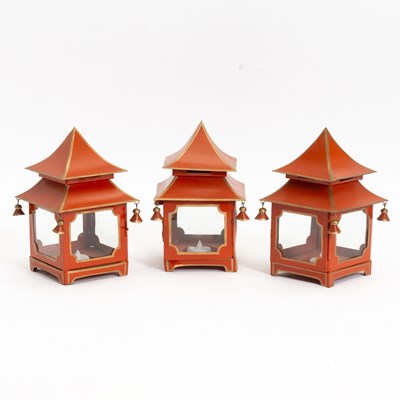 Lot 46 - Set of Three Painted Tole Lanterns