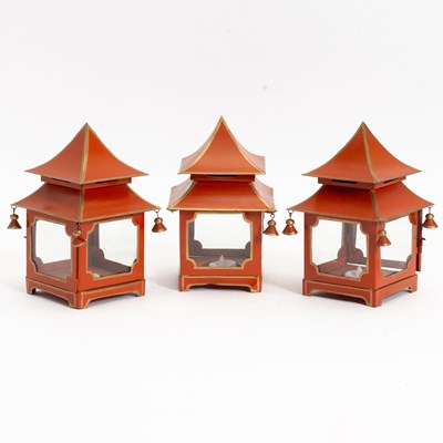Lot 46 - Set of Three Painted Tole Lanterns