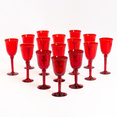 Lot 48 - Set of Seventeen Red Glass Wine Glasses
