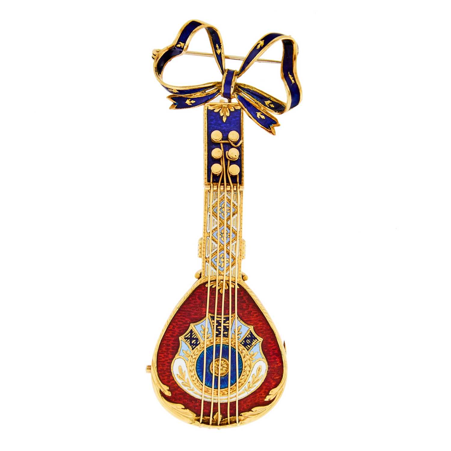 Lot 2209 - Antique Gold and Enamel Mandolin Pendant-Brooch