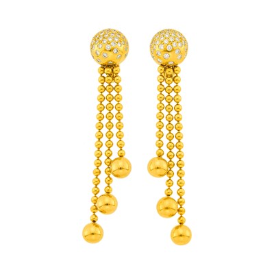 Lot 33 - Cartier Pair of Gold and Diamond 'Draperie' Pendant-Earrings, France