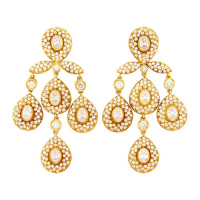 Lot 130 - Pair of Gold and Diamond Girandole Pendant-Earrings