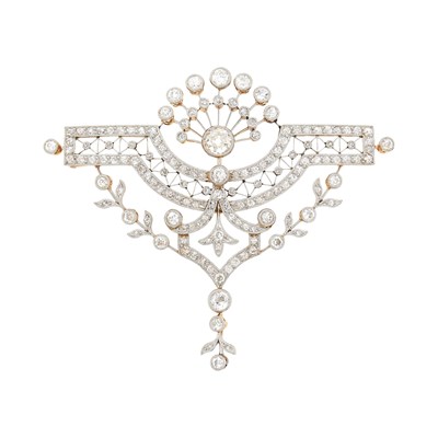 Lot 165 - Belle Epoque Platinum, Gold and Diamond Pendant-Brooch