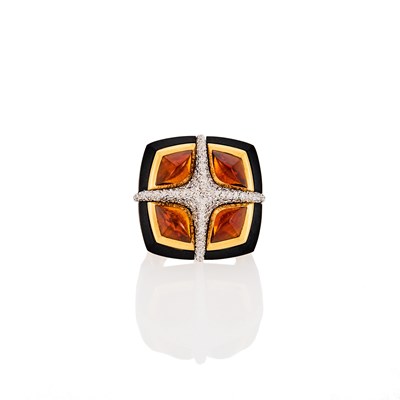 Lot 2051 - Gold, Diamond, Cabochon Citrine and Ebony Ring