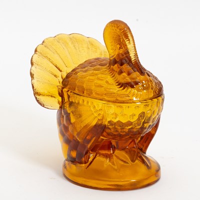 Lot 103 - Amber Glass Turkey Form Lidded Bowl