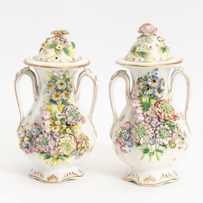 Lot 104 - Pair of Porcelain Lidded Urns