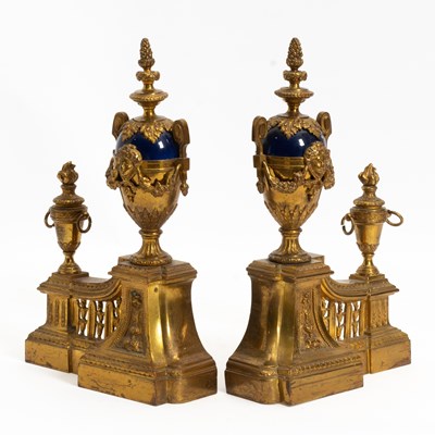 Lot 110 - Pair of Brass and Enamel Chenets
