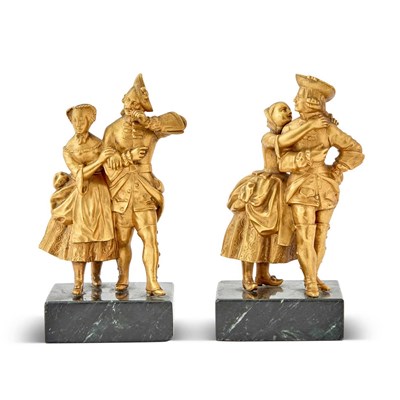 Lot 3002 - Pair of French Gilt-Bronze Figural Groups of Courting Couples