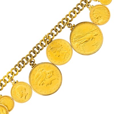 Lot 1069 - Antique Gold and Gold Coin Charm Bracelet