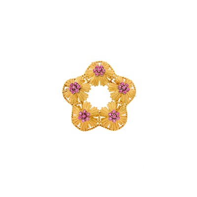 Lot 1071 - Gold and Ruby Circle Brooch