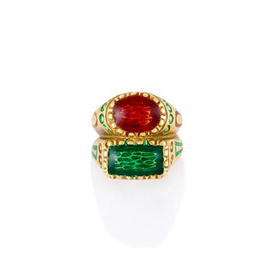 Lot 1058 - Gold and Enamel Ring