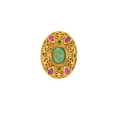 Lot 1059 - Gold, Cabochon Emerald and Ruby Ring