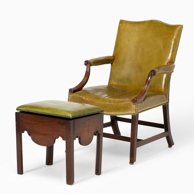Lot 386 - George III Green Leather Mahogany Library chair