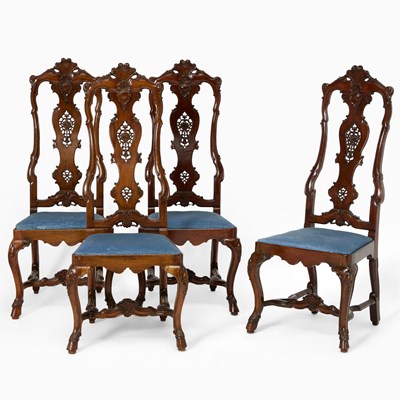 Lot 379 - Set of Four Anglo-Dutch Walnut Side Chairs