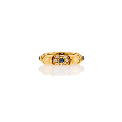 Lot 1011 - Gold, Cabochon Sapphire and Diamond Band Ring