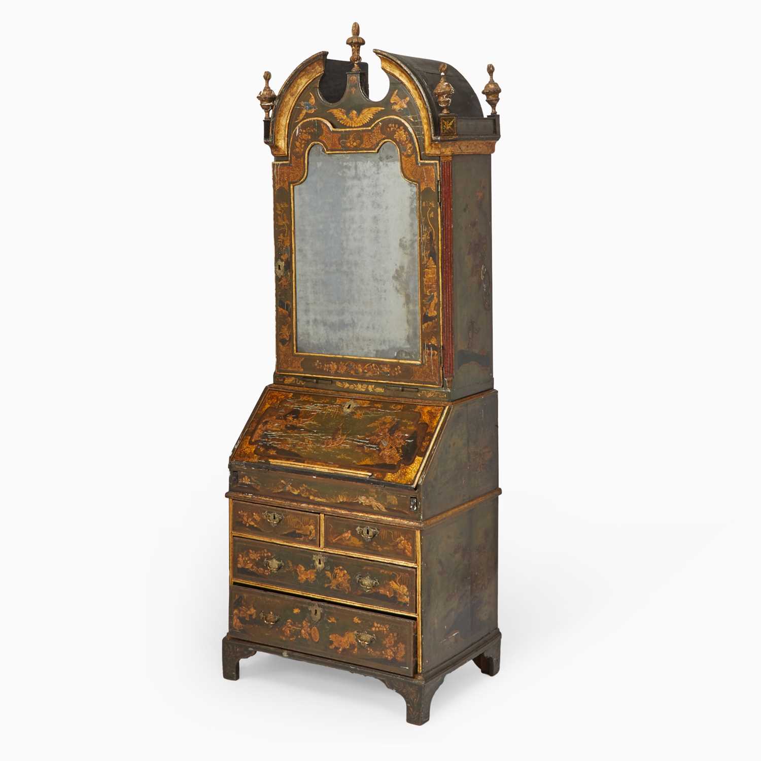 Lot 416 - Early George I Black Japanned and Parcel-Gilt Bureau Bookcase