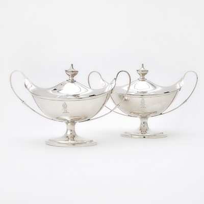 Lot 98 - Pair of Irish George III Sterling Silver Covered Sauce Tureens