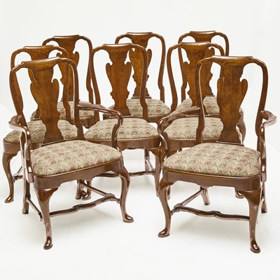 Lot 143 - Set of Eight Queen Anne Style Walnut Dining Chairs