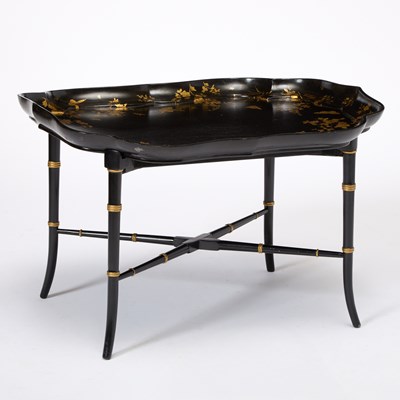 Lot 3095 - Regency Style Black and Gilt-Decorated Tôle Tray Table