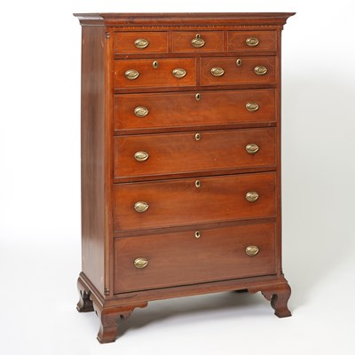 Lot 423 - Chippendale Inlaid Cherry Tall Chest