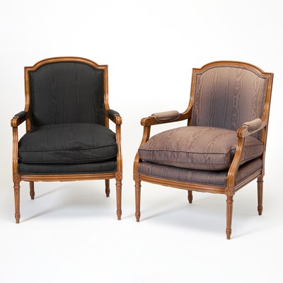 Lot 184 - Pair of Louis XVI Style Upholstered Mahogany Fauteuils