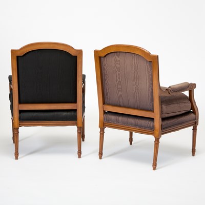 Lot 184 - Pair of Louis XVI Style Upholstered Mahogany Fauteuils