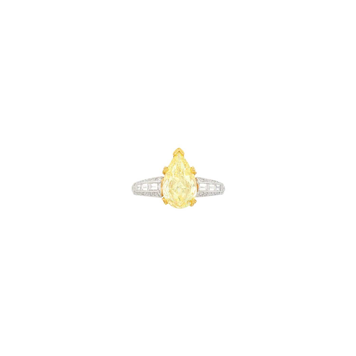 Lot 175 - Sophia D. Platinum, Gold, Fancy Intense Yellow Diamond and Diamond Ring