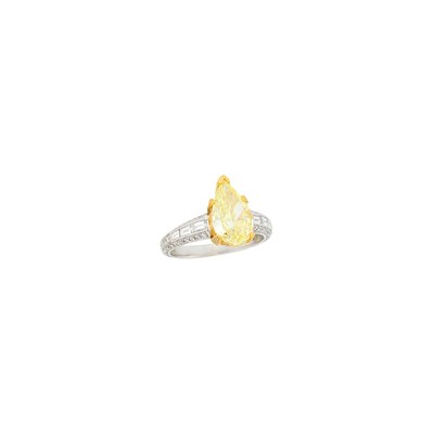 Lot 175 - Sophia D. Platinum, Gold, Fancy Intense Yellow Diamond and Diamond Ring