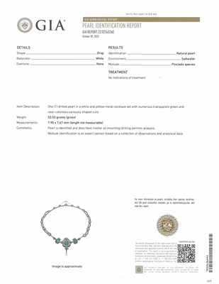 Lot 1078 - Antique Silver, Gold, Emerald, Diamond and Natural Pearl Swag Necklace and Pair of Pendant-Earrings