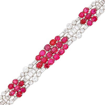 Lot 267 - Platinum, Ruby and Diamond Bracelet, France