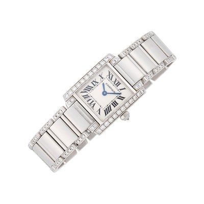 Lot 139 - Cartier White Gold and Diamond 'Tank Francaise' Wristwatch