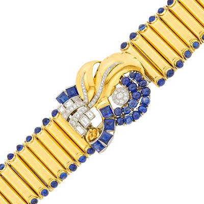 Lot 247 - Gold, Platinum, Sapphire and Diamond Clip-Bracelet/Combination