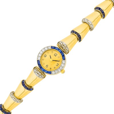 Lot 25 - Gold, Platinum, Sapphire and Diamond Wristwatch