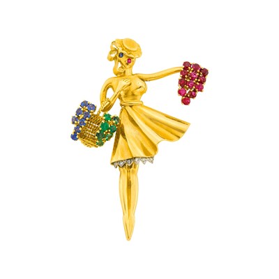 Lot 26 - Lacloche Frères Gold, Platinum, Gem-Set and Diamond 'L'Automne' Clip-Brooch, France