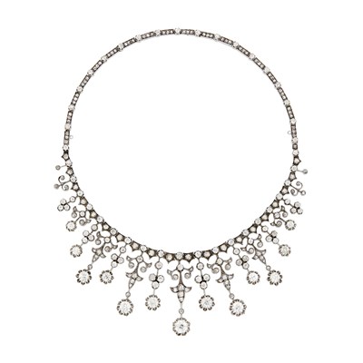 Lot 195 - Alexandre Vaguer Rhodium-Plated Silver, Gold and Diamond Necklace, France