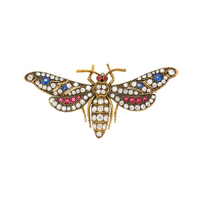 Lot 28 - Gold-Plated Silver Ruby, Sapphire and Diamond Butterfly Brooch