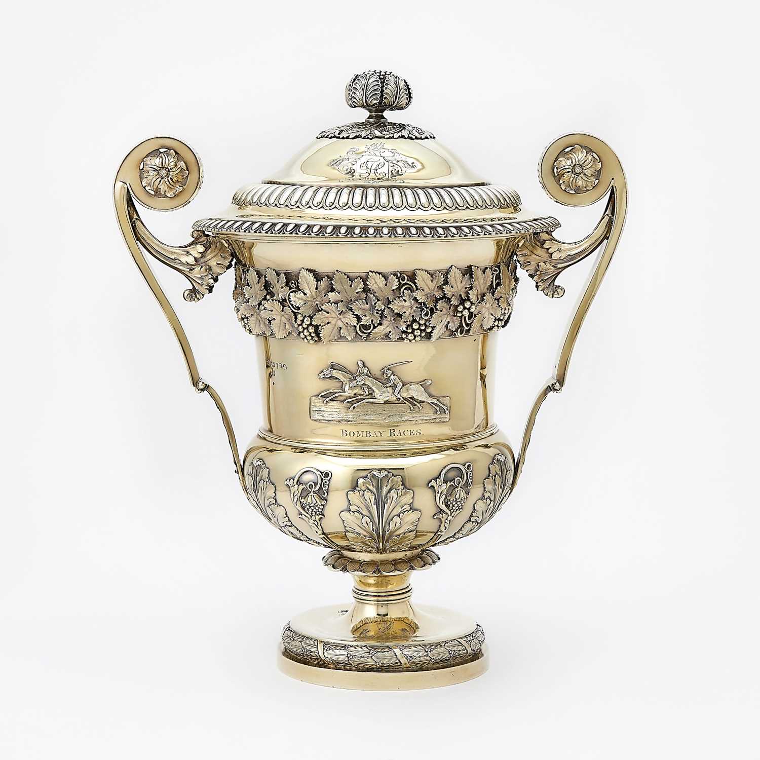 Lot 102 - Anglo-Indian Horse Racing Interest: George III Sterling Silver Gilt Covered Two Handled Cup