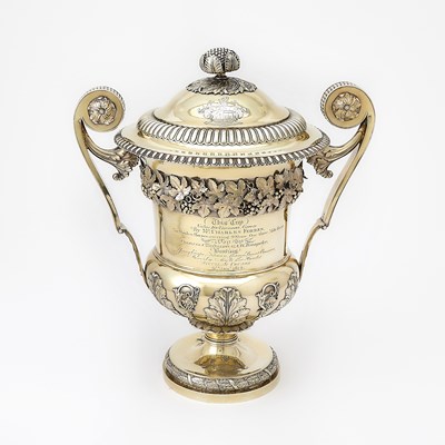 Lot 102 - Anglo-Indian Horse Racing Interest: George III Sterling Silver Gilt Covered Two Handled Cup