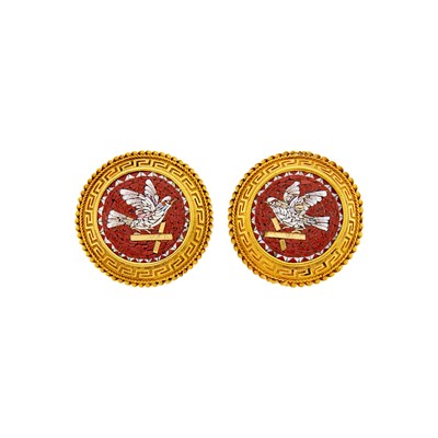 Lot 1190 - Antique Pair of Gold and Micromosiac Earclips