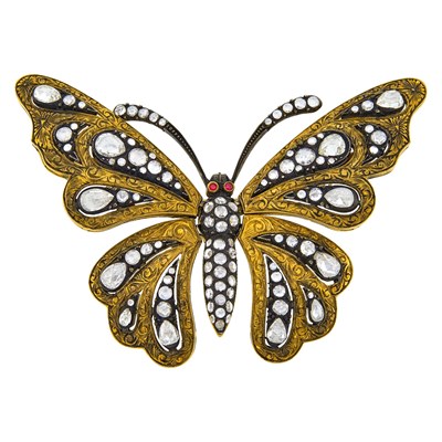 Lot 31 - Gold, Blackened Silver and Diamond 'En Tremblant' Butterfly Brooch