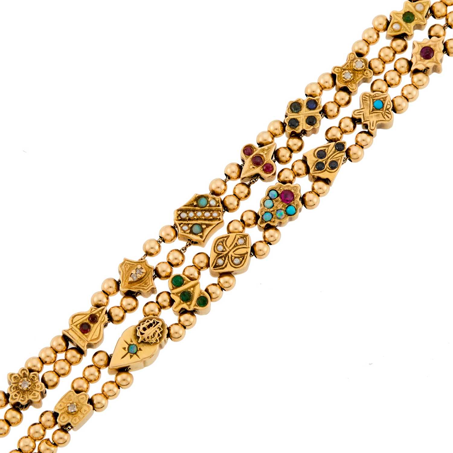 Lot 2204 - Gold and Colored Stone Slide Bracelet