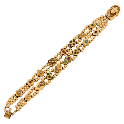Lot 2204 - Gold and Colored Stone Slide Bracelet