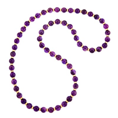 Lot 2089 - Long Gold and Amethyst Bead Necklace