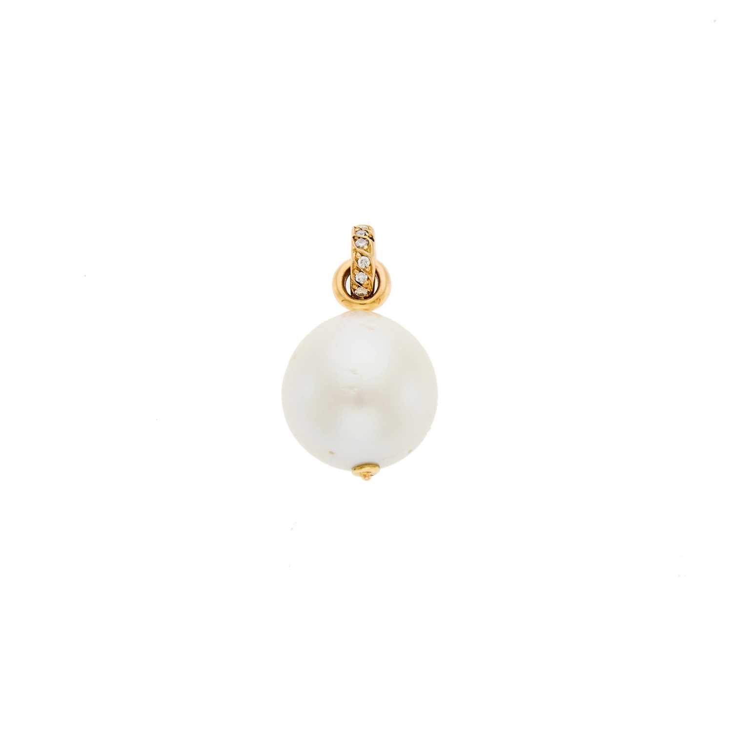 Lot 2252 - Gold, South Sea Cultured Pearl and Diamond Pendant