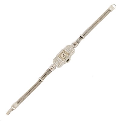 Lot 2172 - Platinum and Diamond Wristwatch