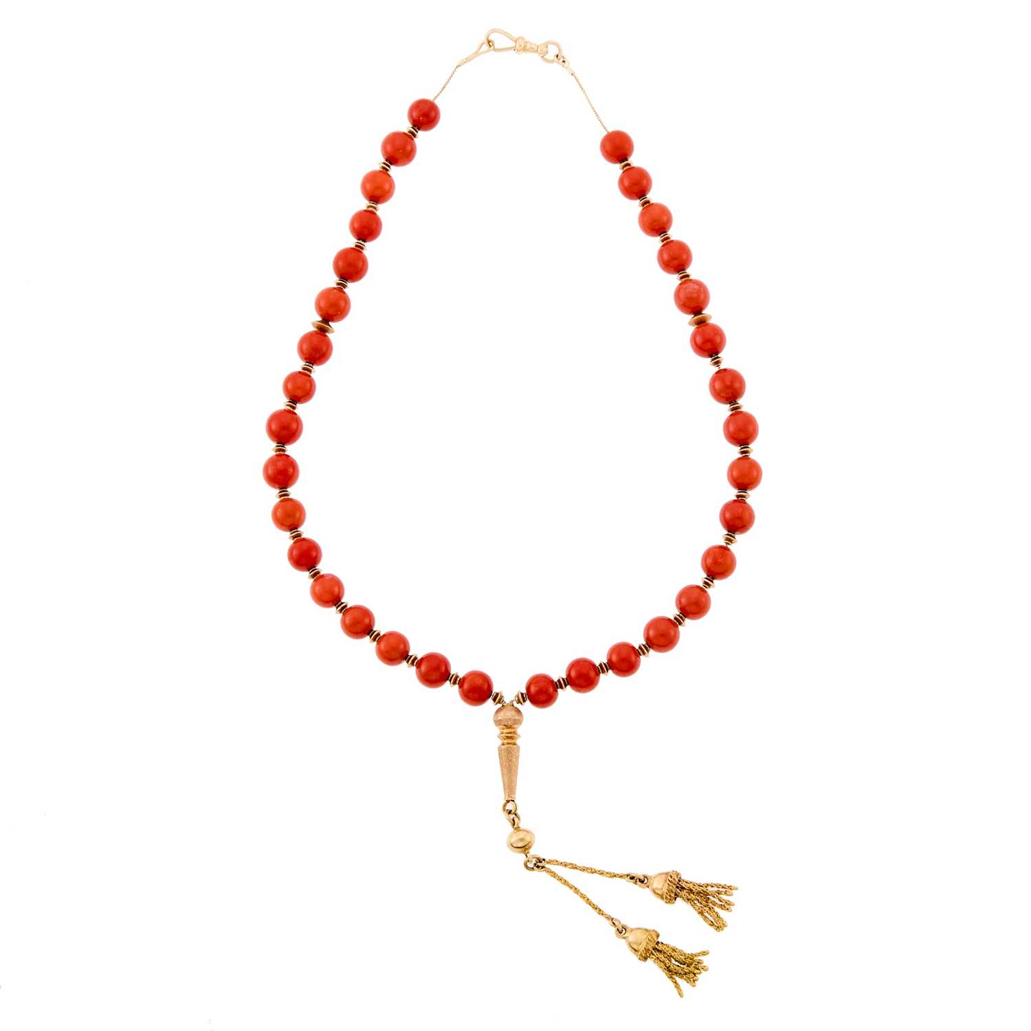 Lot 2205 - Gold and Coral Tassel Necklace