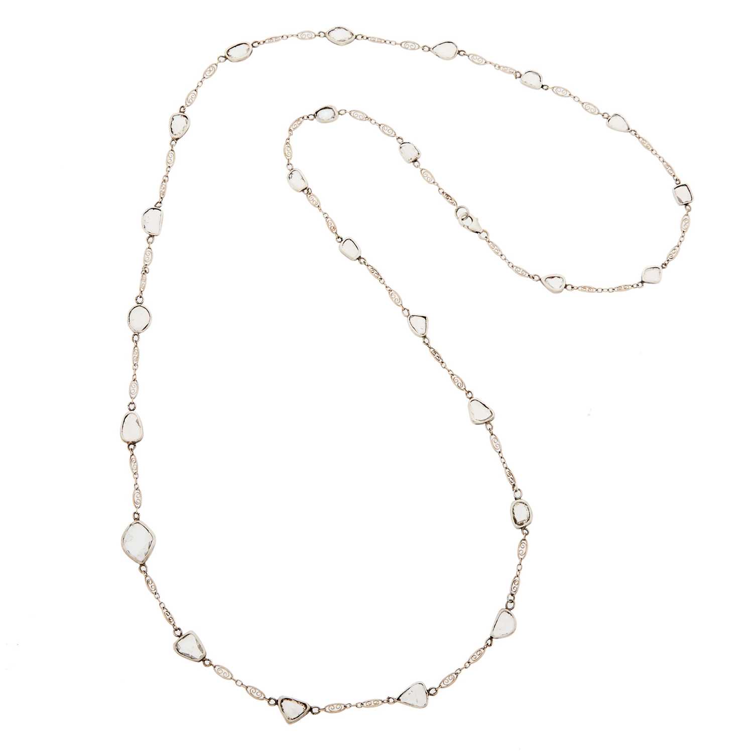 Lot 2254 - Long Silver and Diamond Chain Necklace